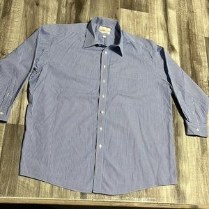 Men’s Long Sleeve Blue & White Checkered Gold Label Button Up Dress Shirt 18/33